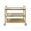 Square Tube Golden Service Trolley 3 Tiers